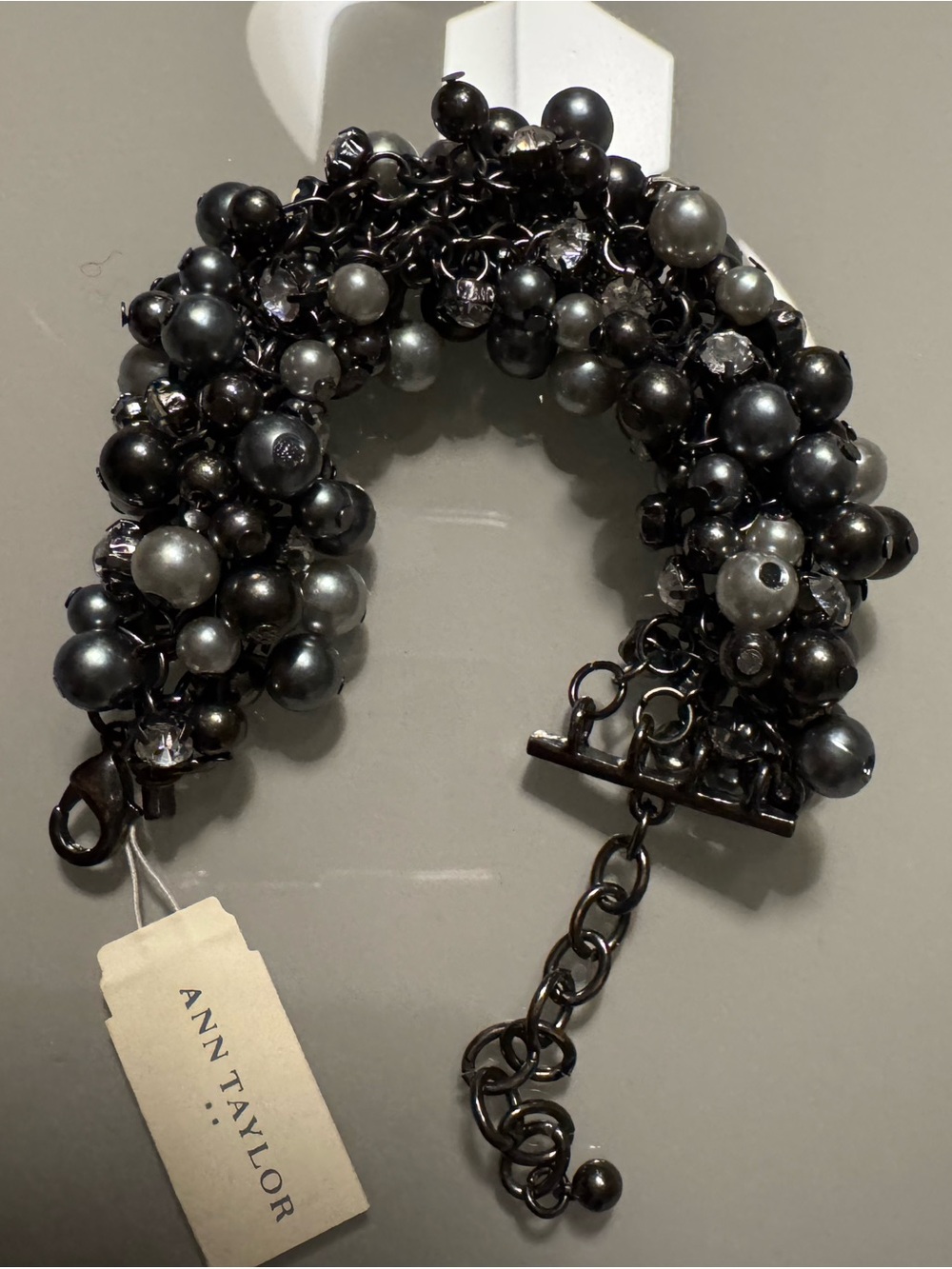 Ann Taylor Gunmetal and Gray Pearl Cluster Bracelet